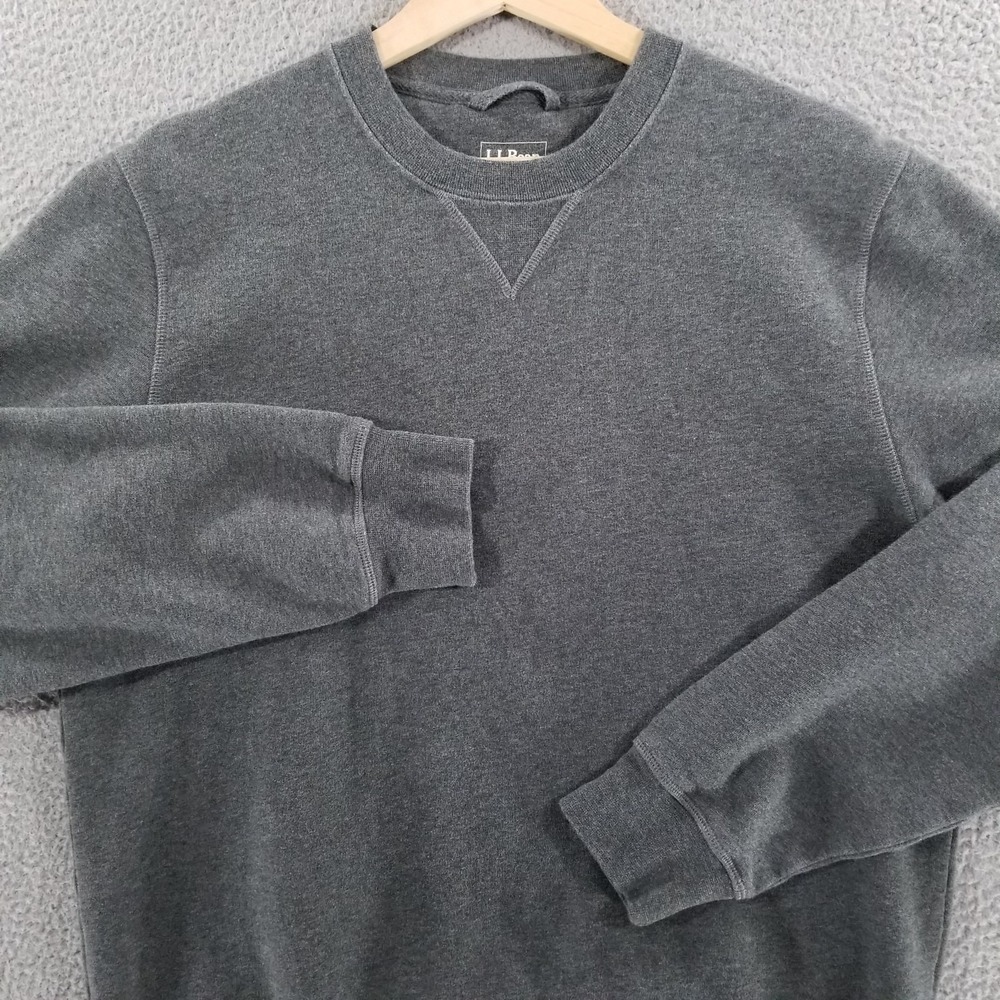 LL Bean Sweatshirt Mens Medium Gray Crew Neck Multisport Traditional Fit Ribbed
